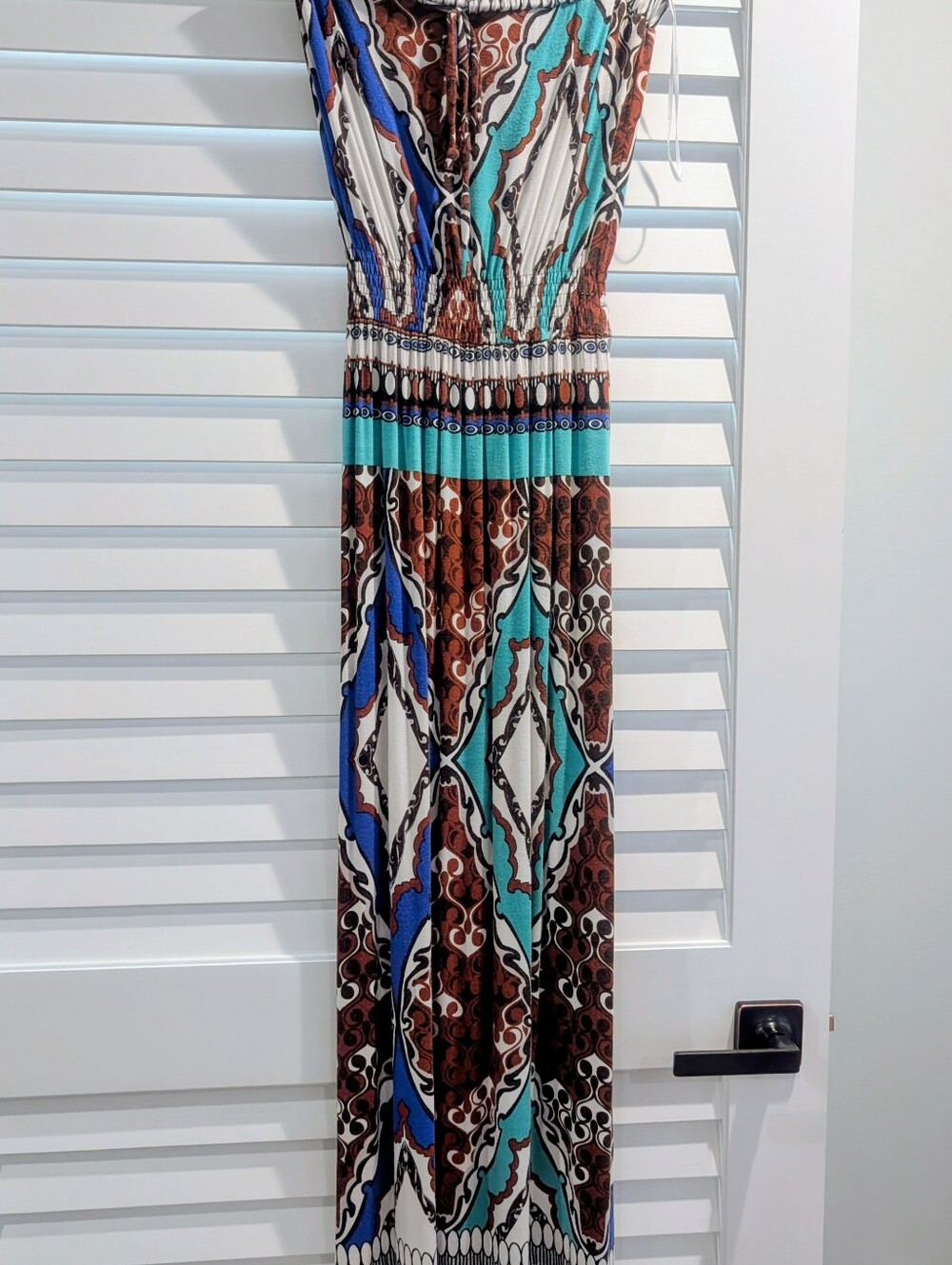 Vintage Boston Proper Flowy Teal Blue Brown Printed Maxi Dress